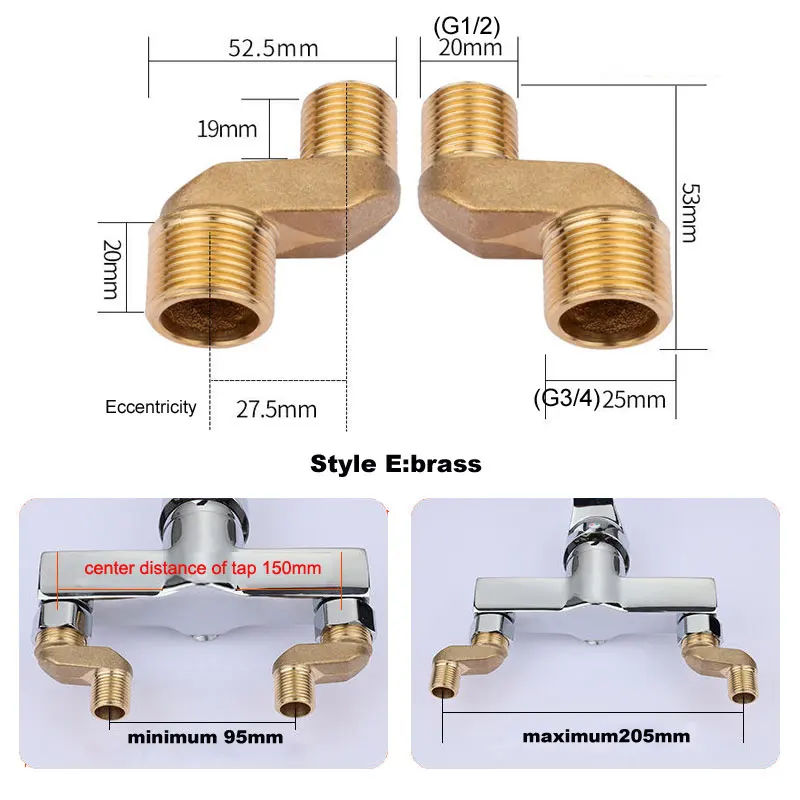 Torneira do chuveiro adaptador de ângulo ajustável, latão maciço, parede, ângulo ajustável, acessórios do banheiro, 2pcs por conjunto