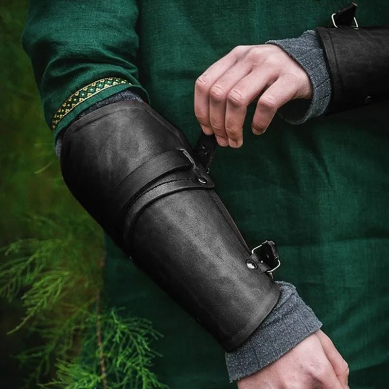 Medieval Larp Knight Bracer braço para homens, fivela cinta, pulseira de armadura, Traje Archer Gauntlet, bainha de couro, acessório