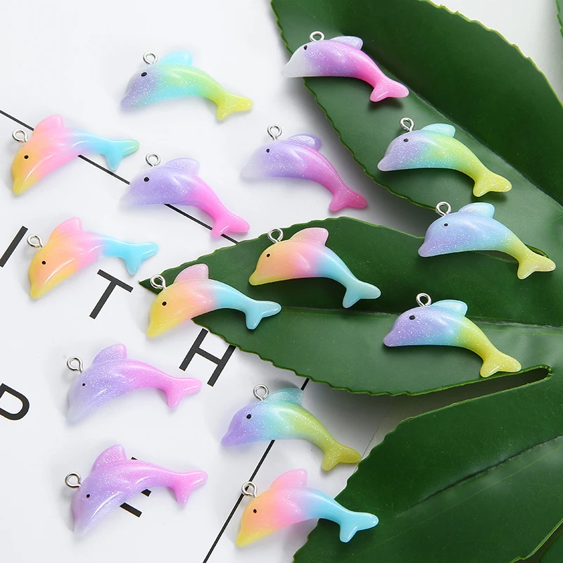 10pcs/pack Cute Charms Lovely Dolphin 33x17mm Resin Charms Pendants For DIY Earring Keychain Necklace Jewelry Accessories