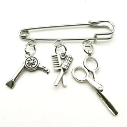 New Fashion Jewelry Hair Dryer Comb Scissors Brooch Men and Women Hairdresser Graduation Party Pendant DIY Handmade