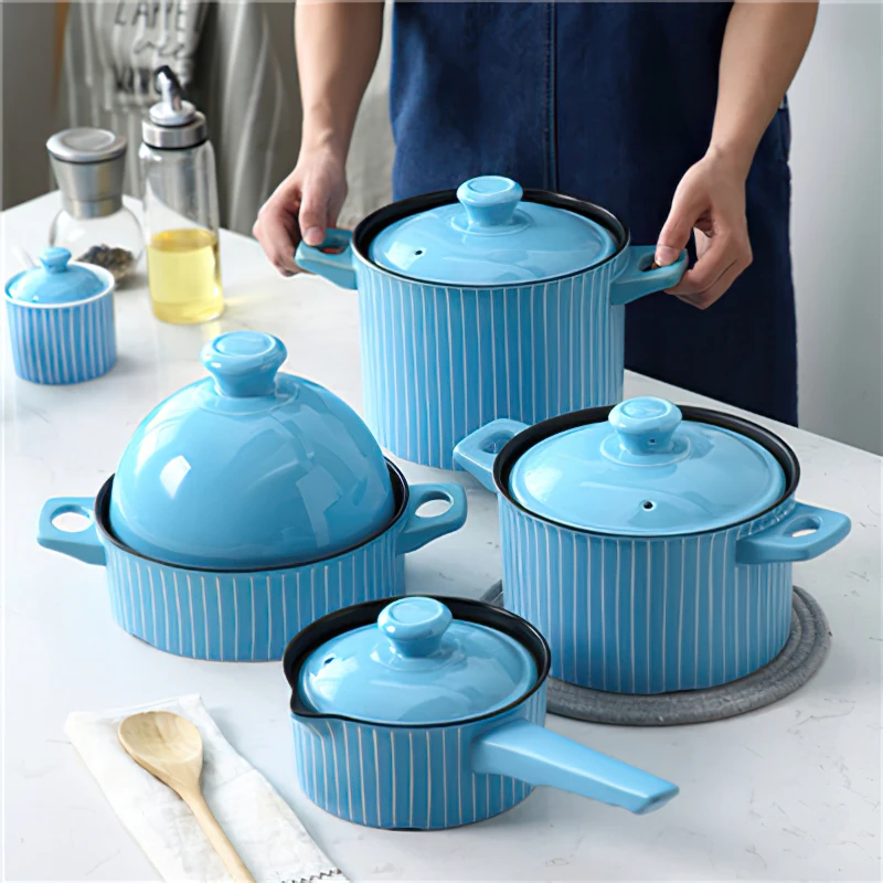 

Ceramic Casserole Gas Cooker Blue Round Cooking Saucepan Multifunctional Milk Pot Household Kitchen Supplies Cookware