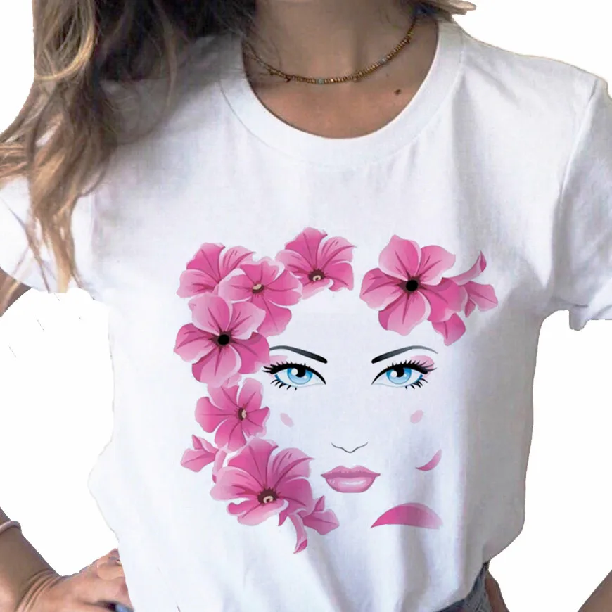 Pretty And Cute Lashes And Eyes print ladies T-shirt casual basics O-collar white shirt short sleeve ladies T-shirt,Drop Ship