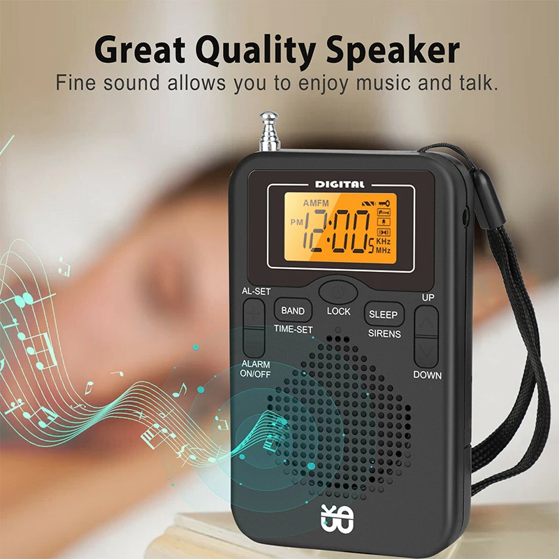 Mini rádio portátil am fm, banda dupla estéreo, receptor de rádio de bolso portátil com display led, alto-falante, despertador, rádio de bolso