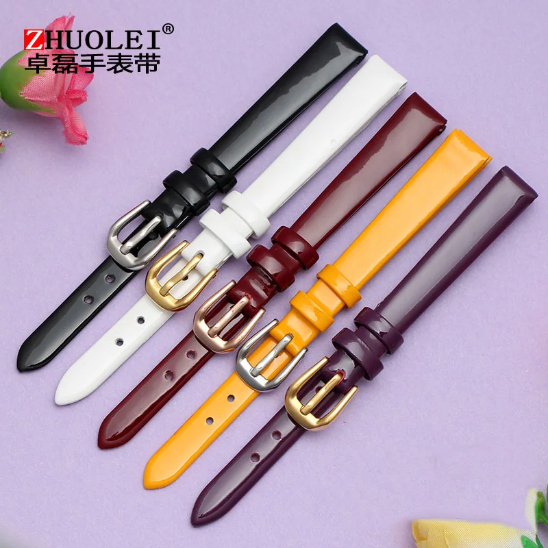 Children watch band 6mm 8mm 10mm genuine leather straps with stainless steel buckle for fashion women bracelet +2 pcs pins