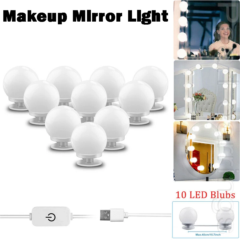 5V Led Makeup Mirror Light Bulb Festival Makeup Vanity Lights USB Wall Lamp 6/10/14pcs Dimmable Dressing Table Mirror Lamp