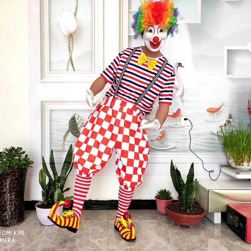 Summer Club Outfits For Men Stripe Clown Costumes Joker Cosplay Circus Costume Short Sleeve Magician Clothes