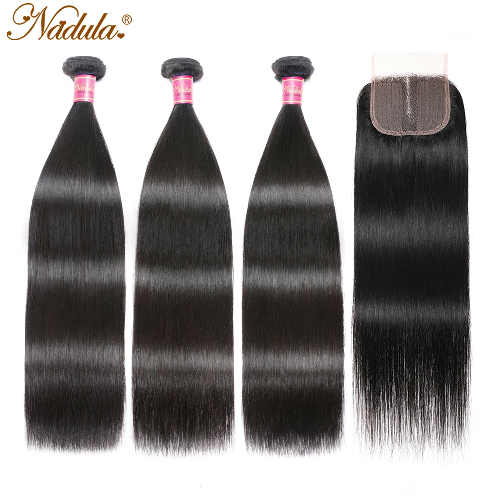 Nadula Hair Straight Human Hair Bundles With Closure 4x4  Middle Part Closures With Bundles Straight Hair Bundles with Closure