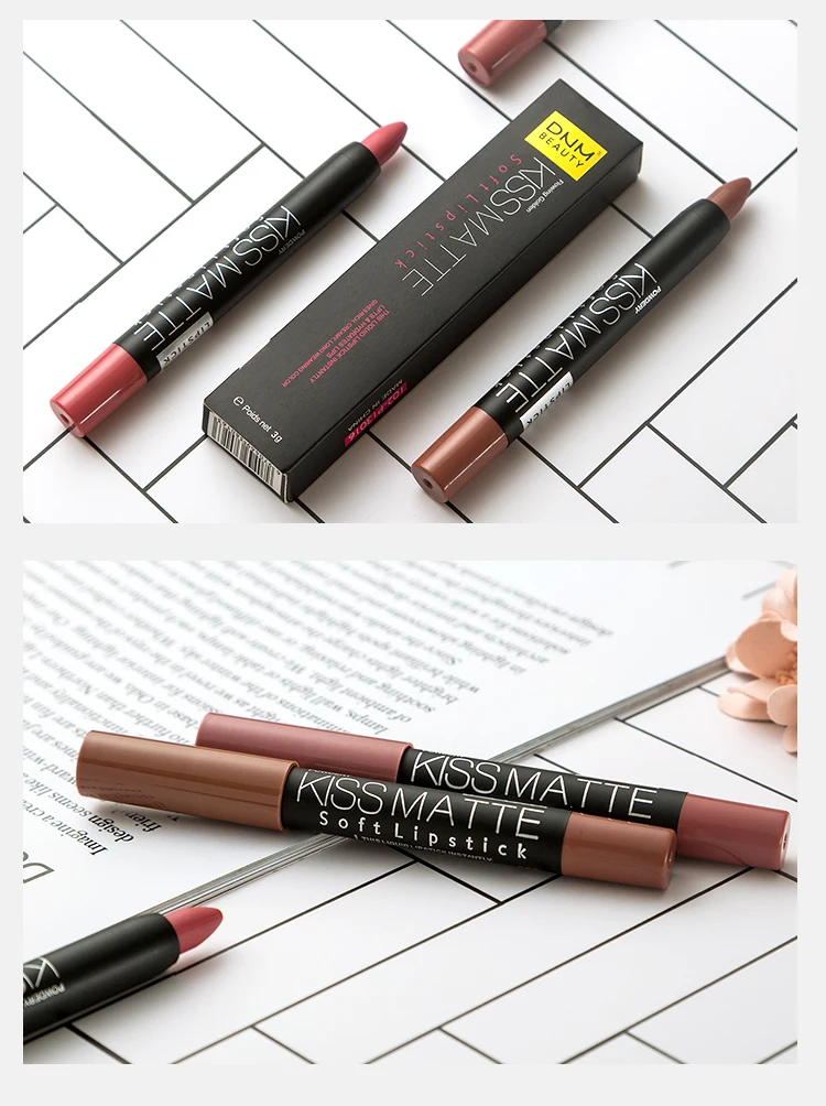 Organic Vegan 19 Lip Color Shade Magic Velvet Red Edible Brown Waterproof Matte Pink Nude Lipstick Brand Pencil Crayon Lip Liner