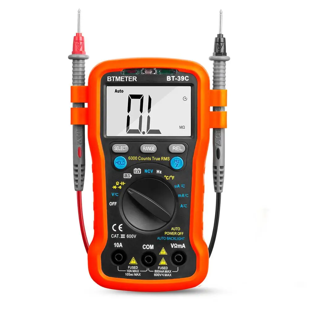 Btmeter-true Rms Multímetro Digital Auto Ranging ac dc Tensão Corrente Resistência Capacitância com Bateria Temp Teste de Led
