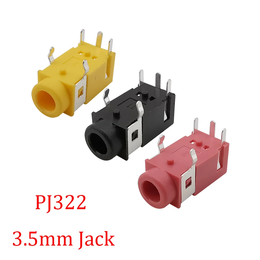 10Pcs/Lot PJ-322 Headphone Socket 3.5mm Stereo Audio Jack Connectors PJ322 5Pin 3.5mm Female Jack Earphone PCB Mount Adapter