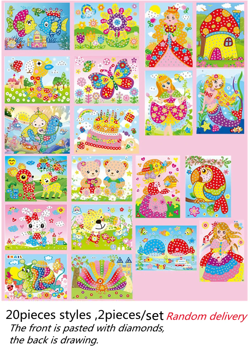 2pcs/set Art crafts diy toys Cartoon Diamond Sticker kids handicraft DIY Puzzle Education Toy for children girls boys award gift