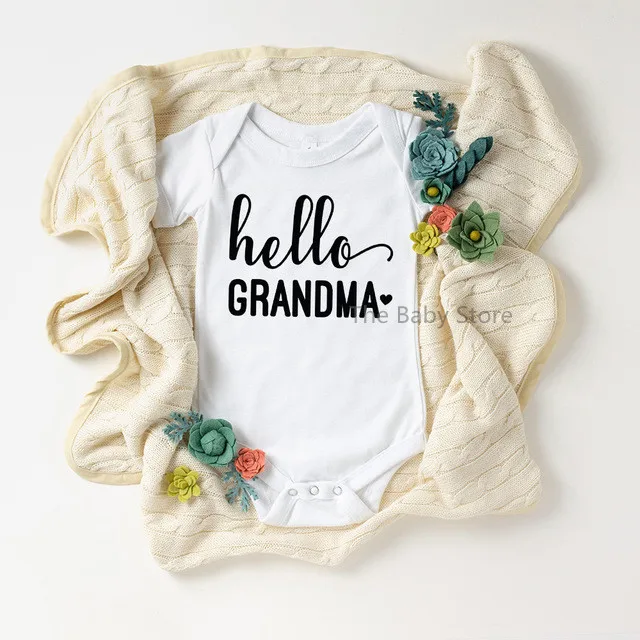 Hello Grandpa/Grandma/Mommy/Daddy Baby Announcement Clothe Newborn Baby Short Sleeve Bodysuits Casual Baby Playsuit Onesie