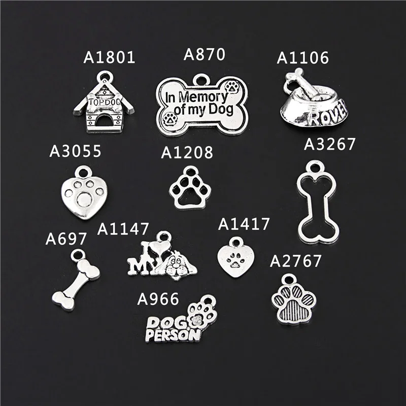 22pcs Mix Silver Color Dog Paw Dog House Charms Cute I Love My Dog Pendant Jewelry Making DIY Handmade Accessories M55