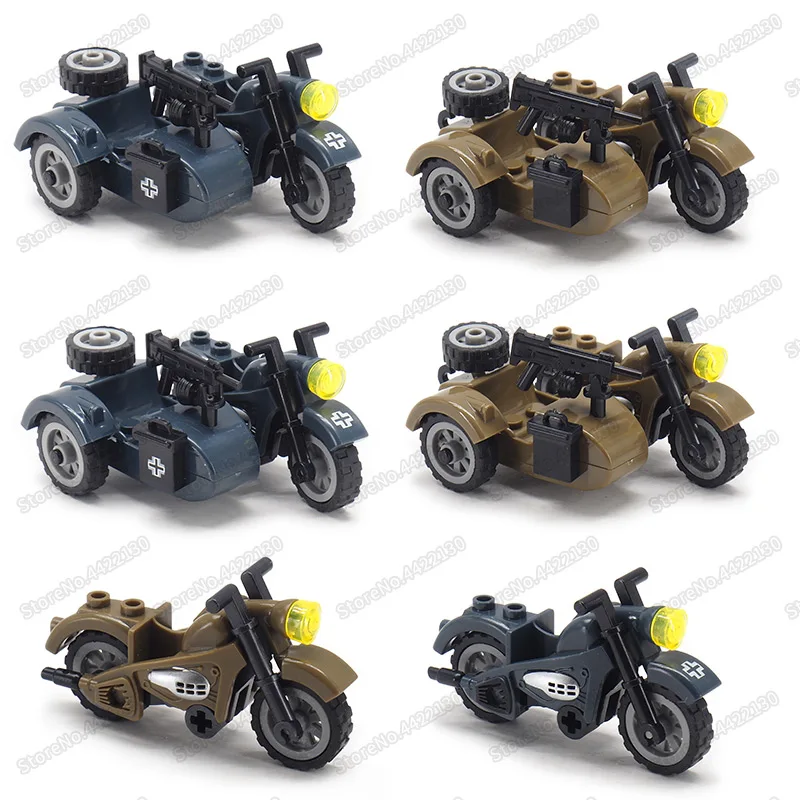 ww2 Moto Military Three Rounds Motorcycle Moc Germany Tool Car Army Figures Vehicle Christma Gift With Other Building Blocks Toy