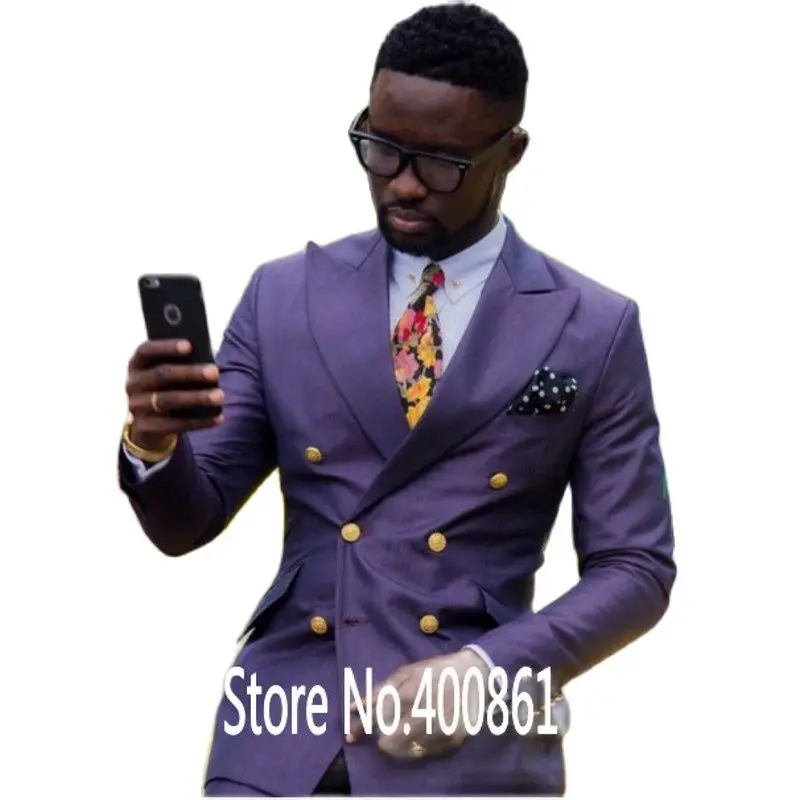 

Double Breasted Purple Men's Evening Dress Toast Suit Prom Party Clothing Fashion Groom Tuxedos (Jacket+Pants+Tie) W:505