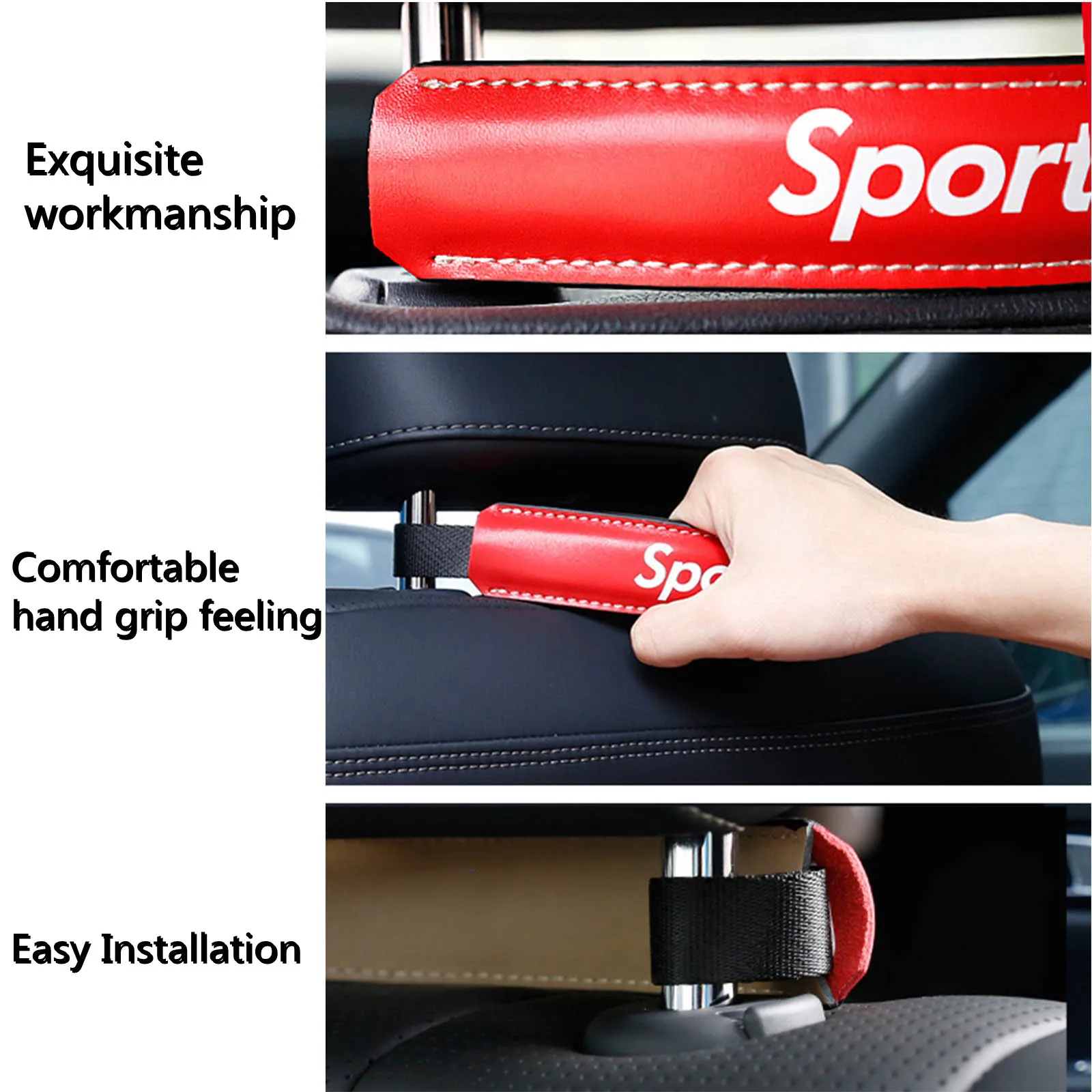 Sportme Car Seat Headrest Grab Handle Interior accessories PU Leather Car Safety Grip Handle for Rear Seat Passenger