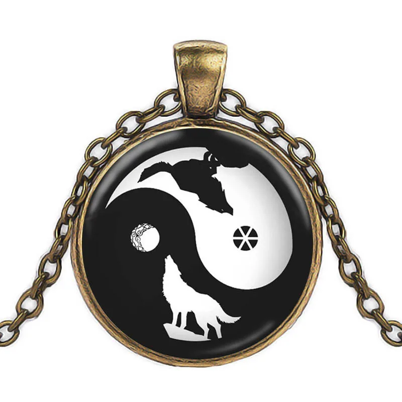 

25mm Fashion Glass Gem Necklace Tai Chi Necklace Wolf Necklace Jewelry Pendant Necklace