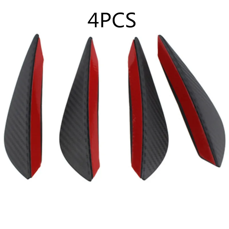 currency  4 Pcs/set Carbon Fiber Style Car Front Bumper Fins Lip Kit Canards Splitters Trim Styling Mouldings currency