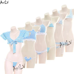 AniLV Stripe Swimsuit Series Beach Bikini Costume Summer Student Cute Swimwear Pajamas Lingerie Uniform Set Cosplay