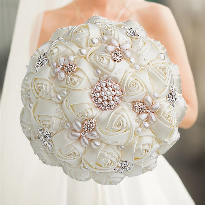 

15 colors Ivory Rose Diamonds Tassels Stitch Wedding Bouquet Bridal Mariage Brooch Bouquet Flowers