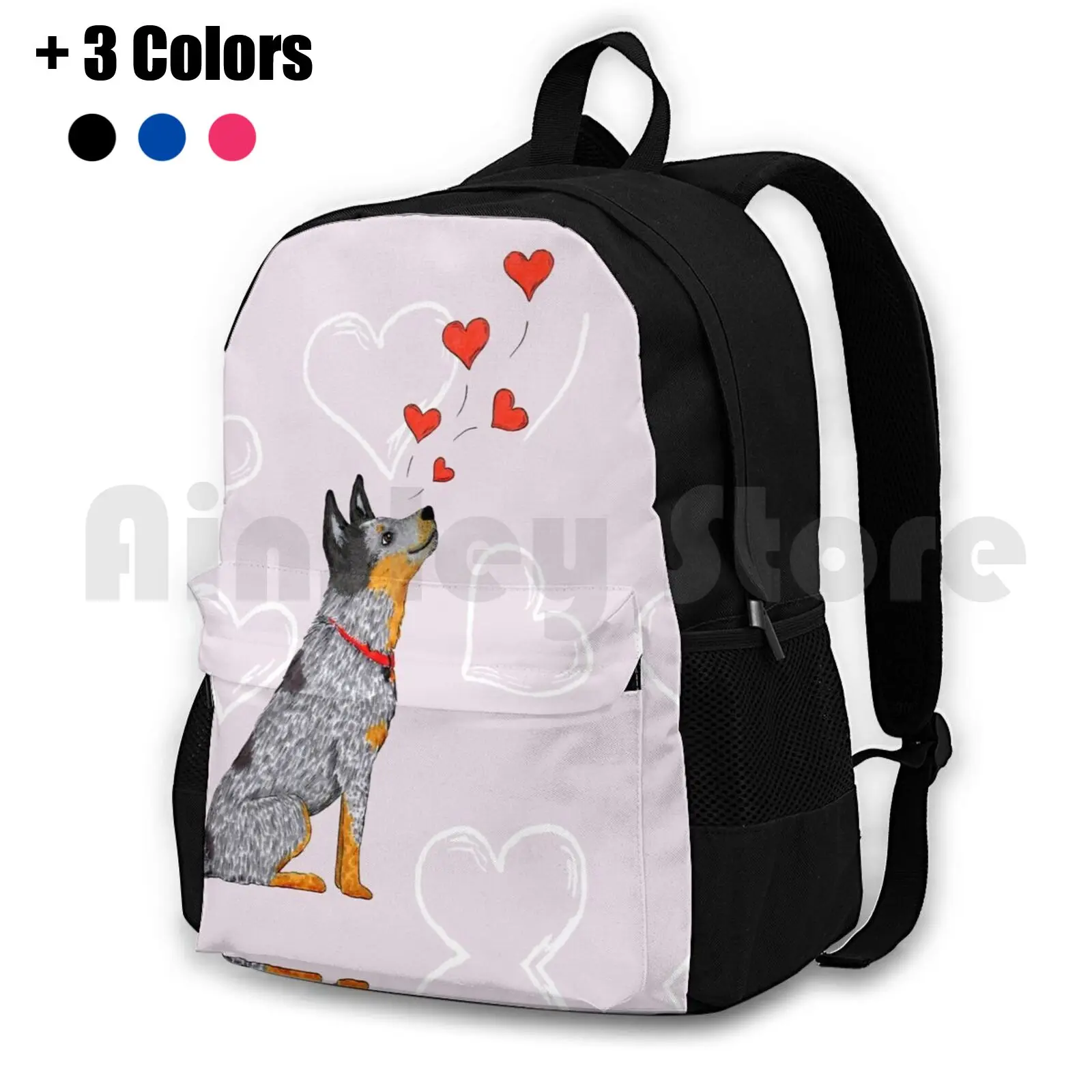 Australian Cattle Dog , Blue Heeler ( Floating Hearts ) , By Artwork By Ak Outdoor Hiking Backpack Riding Climbing Sports Bag