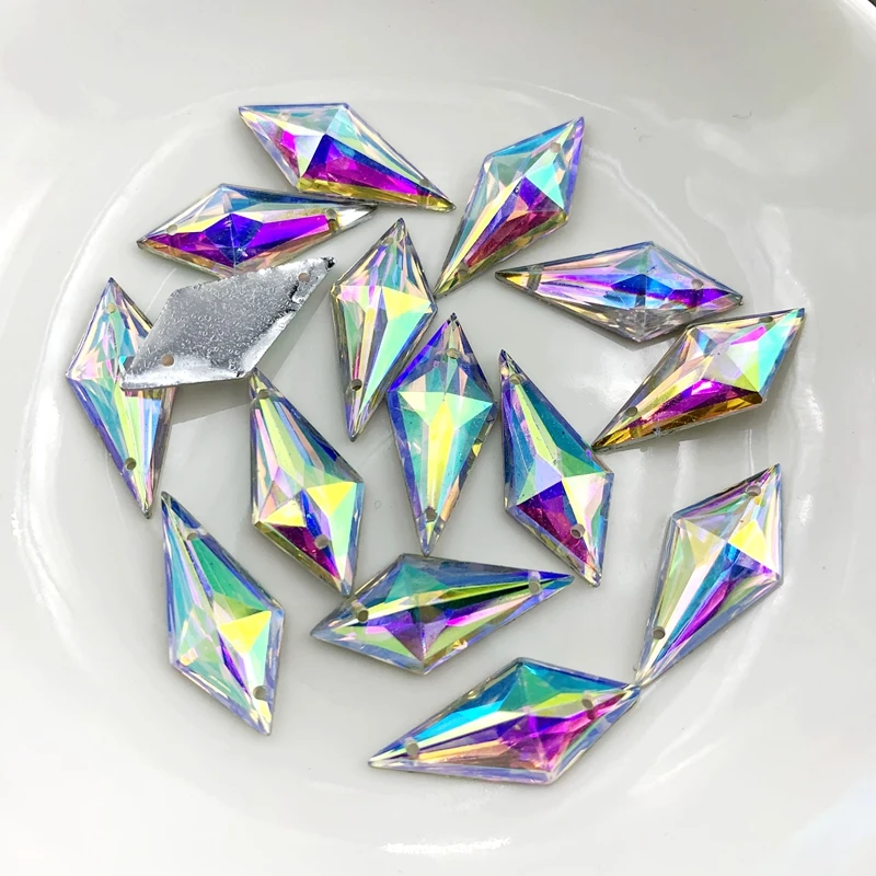 DIY 25pcs 10*22mm Sewing AB Crystals Flat Back Rhinestones Sew On Stones Appliques Acrylic Gems Rhombus Fancy Crystal Strass