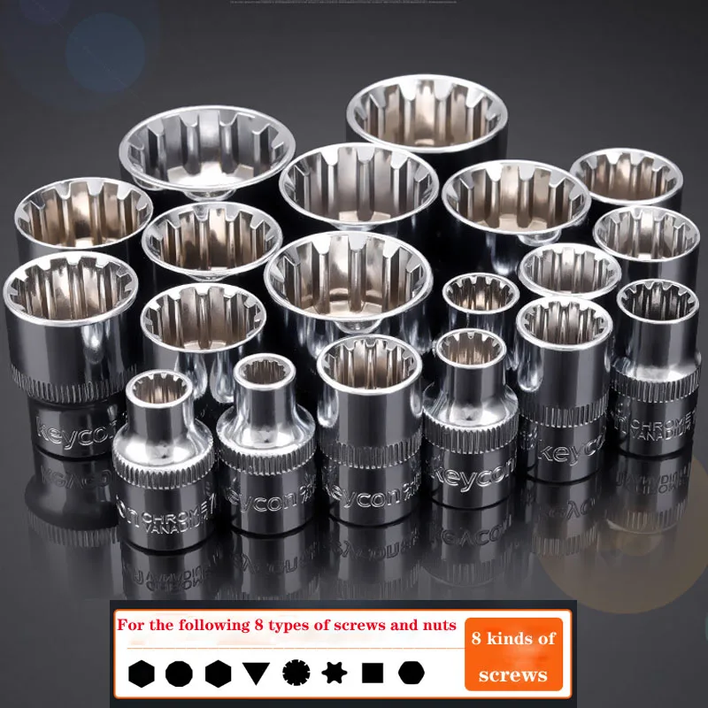 3/8 "Square Drive 12 Point Socket Bit 6-24mm chiave a cricchetto 12 denti chiave a bussola strumento manuale riparazione Auto Auto multifunzione