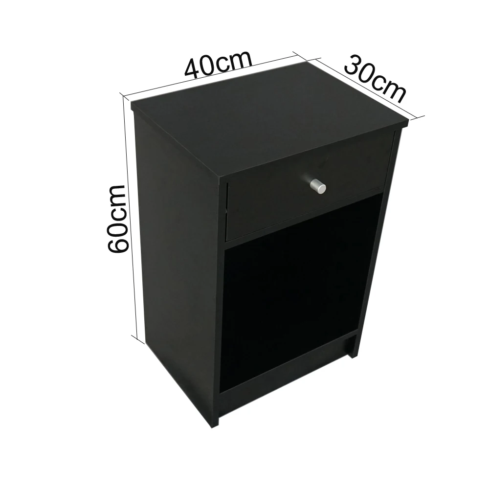 Bedside Cabinet Nightstand Side End Table Night Stand with 1 Round Handle Drawer 40x30x60CM Black[US-Stock]