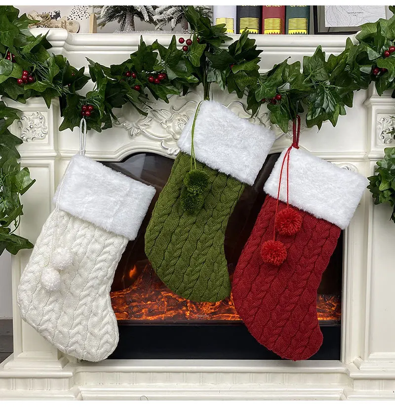 3Pcs Christmas Stockings knitting Socks Cute Stockings Children Kids Gift Bag Christmas Gift Bag Xmas Tree Decor Pendant