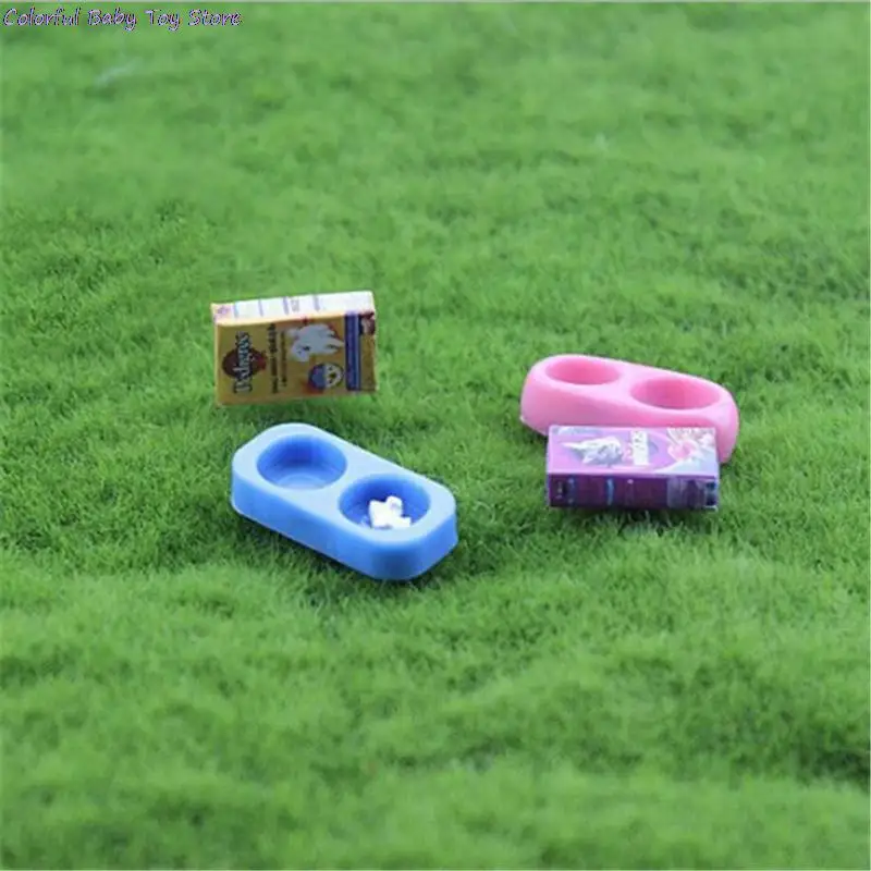 1/12 Doll House Miniature Mini Dog Cat Pet Food With Plate Simulation Furniture Model Toys For Doll Accessories Decoration