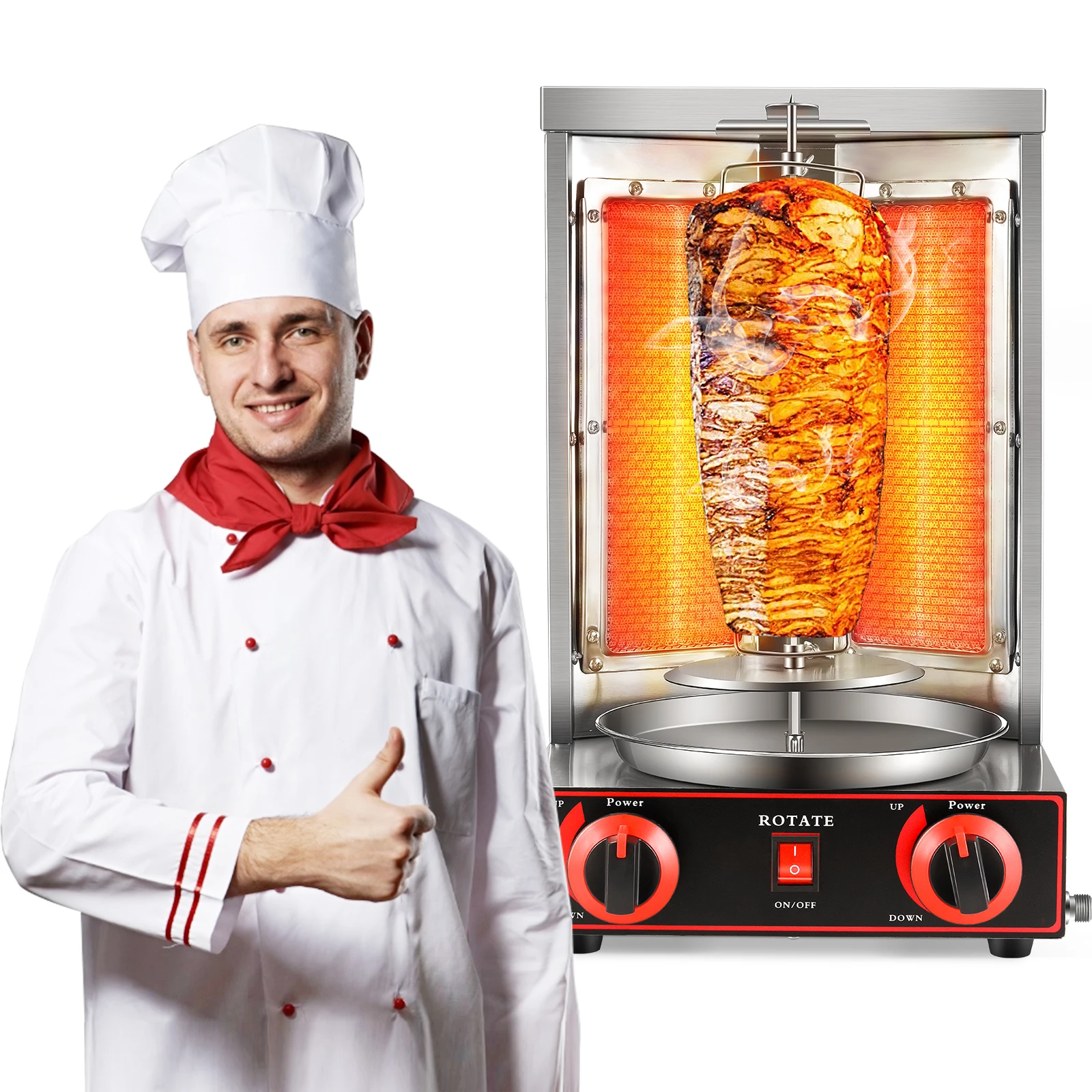 2 Burner Kebab Machine Electric Vertical Broiler Gyro Grill Machine With Temperature Adjustment Switch Steel BBQ Grills