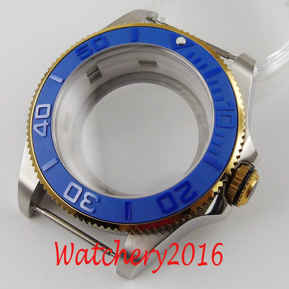 

Stainless Steel 43mm Watch Case Brushed Blue Ceramic Bezel fit NH35 NH36 Movement Sold Backcover Screw Down crown