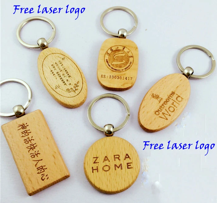 

Free Logo 50pcs Blank Round Rectangle Wooden Key Chain Diy Promotion Wood Keychains Keyring Tags Promotional Gifts