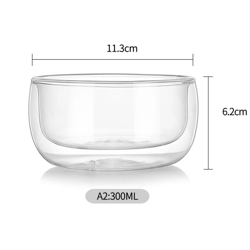 Heat Resistant Transparent Double Wall Fruit Salad Bowl, Tableware, Travel Bowl, Drinking Glasses, Business Gift, LBShipping