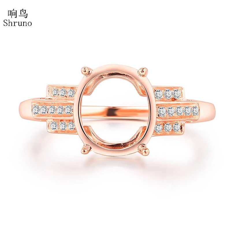 Shruno Women Diamond Ring Solid 14K Rose Gold Oval Cut 10x8mm Natural Diamond Semi Mount Engagement Wedding Ring For Ladys Gift