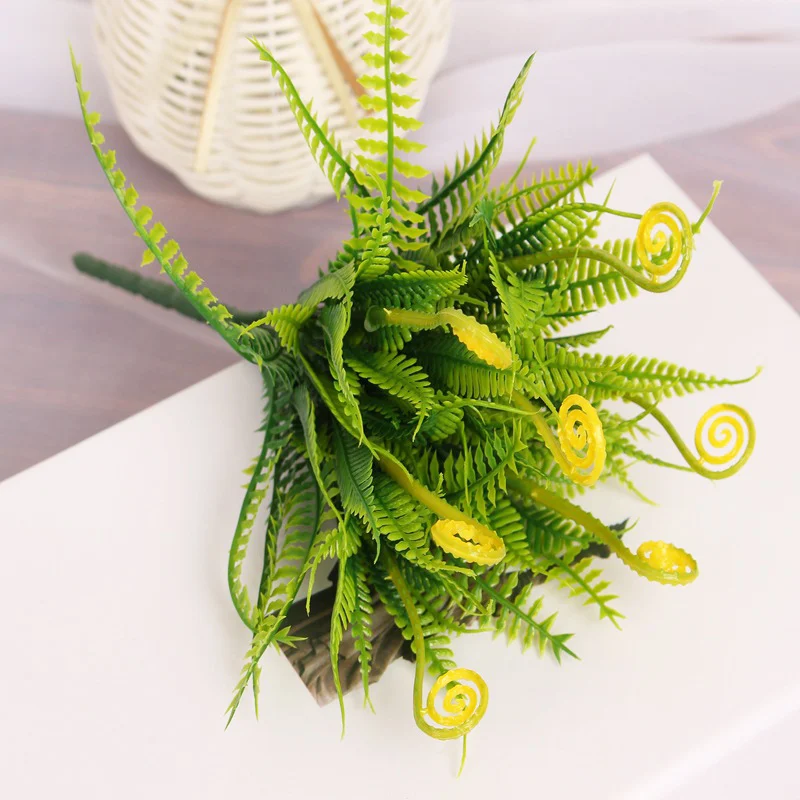 28cm 7 Head Tropical Grass Artificial Plants Branch Plastic Fern Leaf Fake Persian Leaves For Home Desktop Plant Wall Decoration