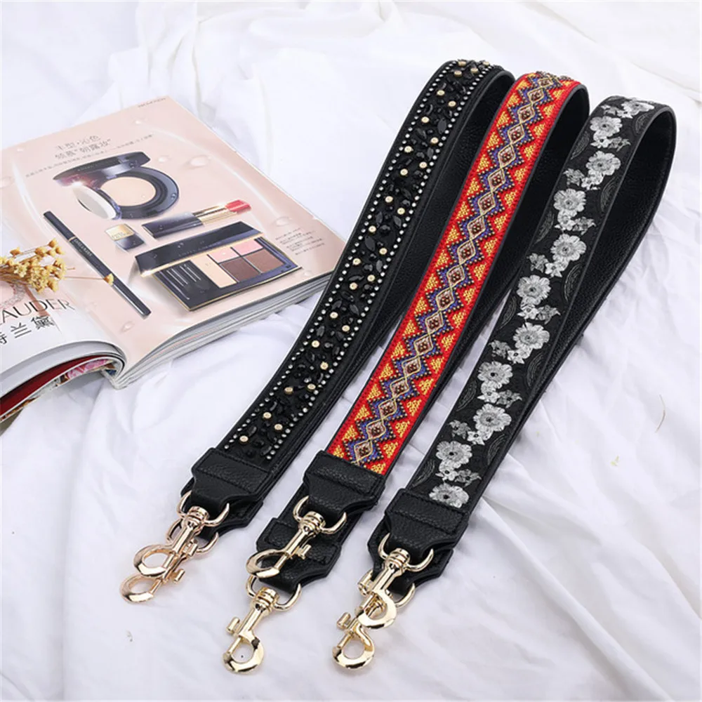 New Adjustable Shoulder Straps Embroidery Strap Geninue Leather Wide Shoulder Bag Accessories for Women Replacement Bag Strap