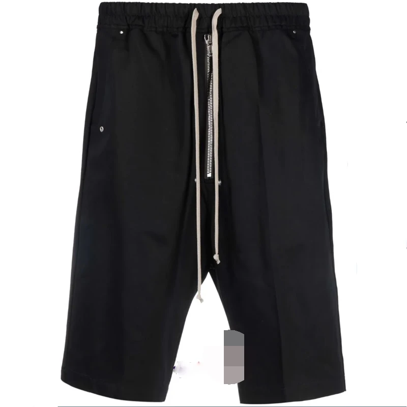 Men\'s Casual Shorts Sports Pants Beach Pants Summer New Black Elastic Waist White Rope Design Slim Straight Leg Shorts