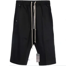 Men's Casual Shorts Sports Pants Beach Pants Summer New Black Elastic Waist White Rope Design Slim Straight Leg Shorts