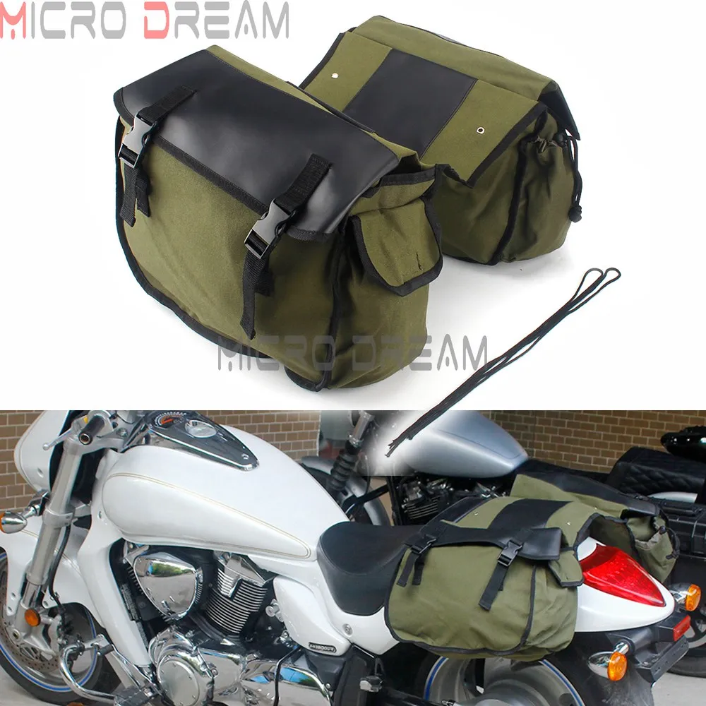 

Motorcycle Canvas Leather Saddlebags Cafe Racer Saddle Tool Bags Luggage Storage Rear Pouches Universal For Honda Yamaha Suzuki