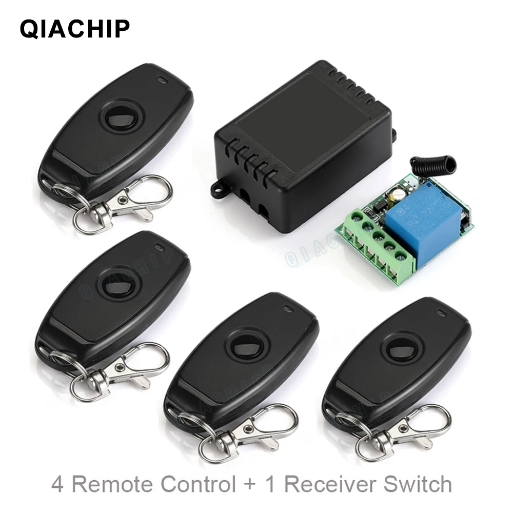 QIACHIP 433MHz Universal Wireless Remote Control DC 12V 1CH RF Relay Receiver for Universal Garage and Door Opener Controller