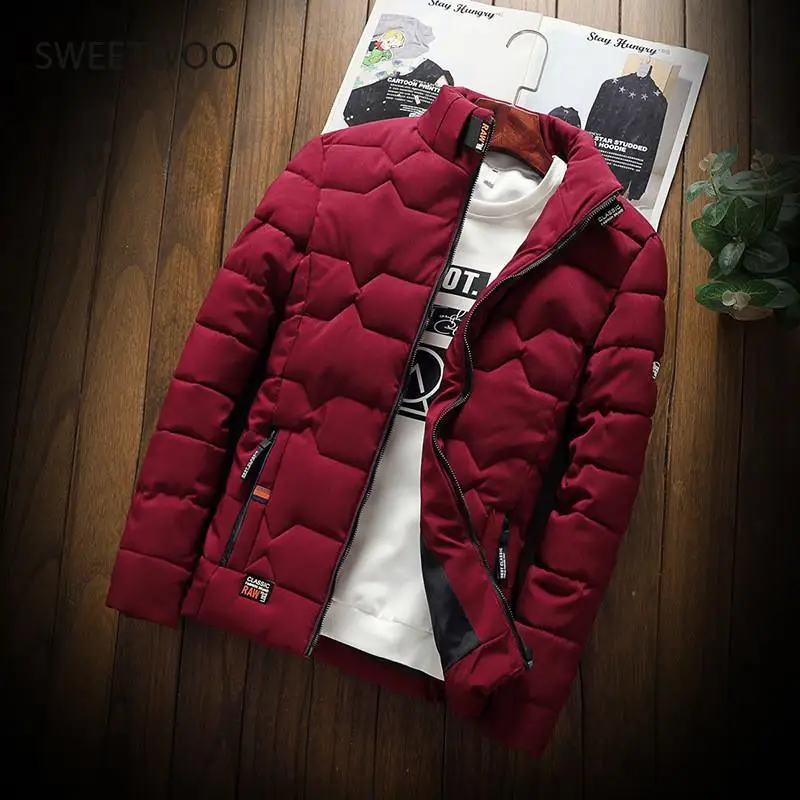 Men's Cotton-padded Thick Jacket Stand Collar Slim Fit Jackets Youth Coat Autumn Winter