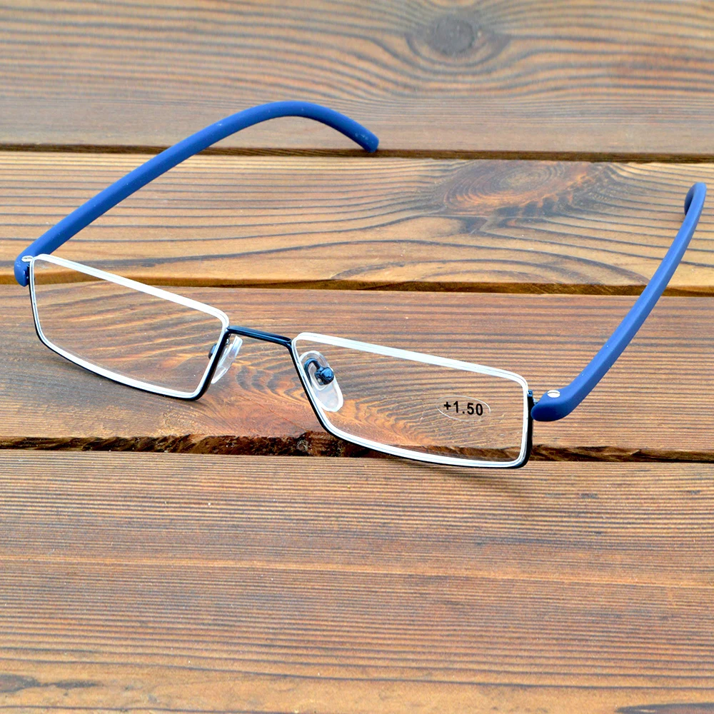 Up Half-rim Alloy Blue Frame Portable Spectacles Multi-coated Lenses Fashion Reading Glasses +0.75 To +4