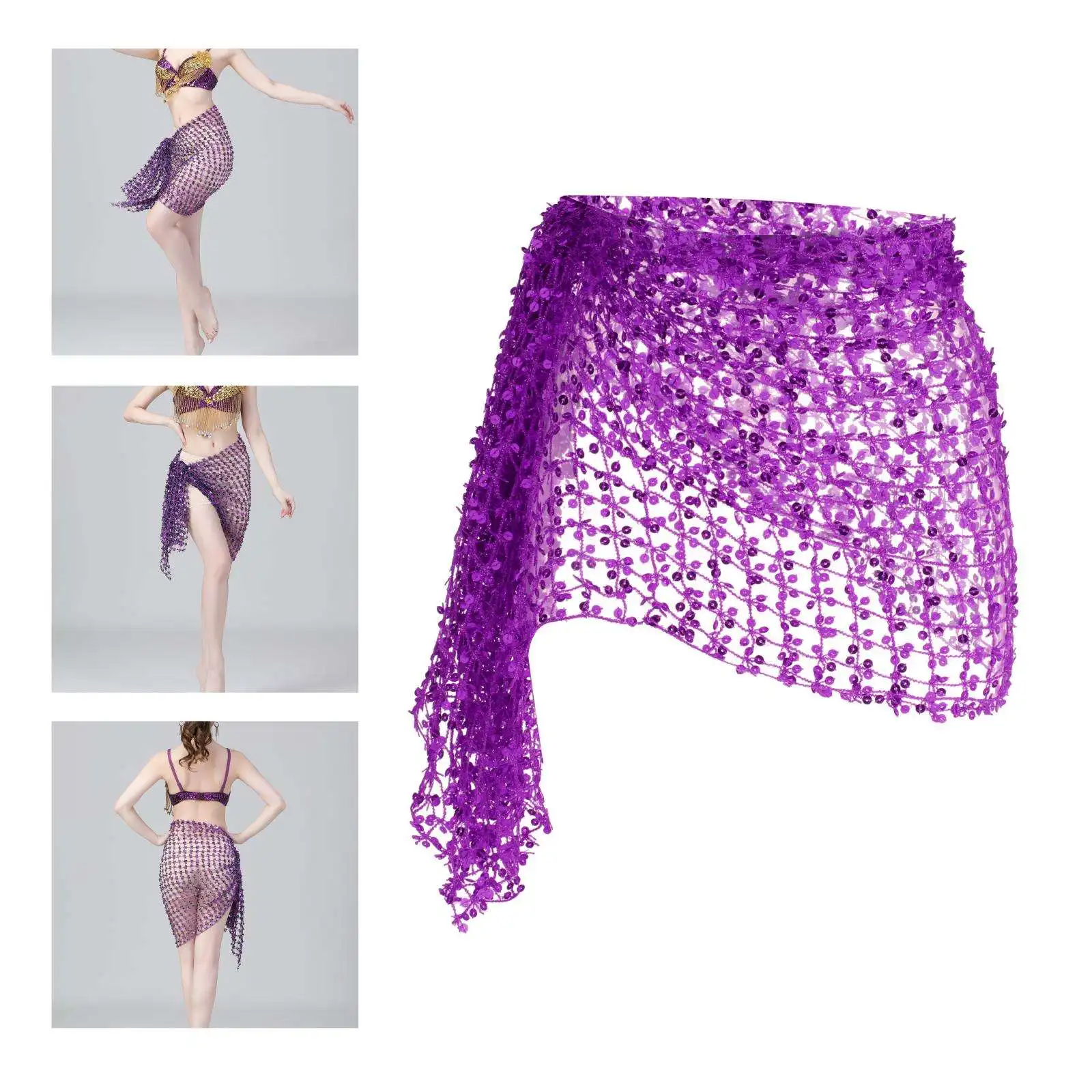 Belly Dance สะโพกผ้าพันคอเครื่องแต่งกายประสิทธิภาพ Bling Sequins เอวห่อ Bellydance Hip ผ้าพันคอ Hipscarf ชุด