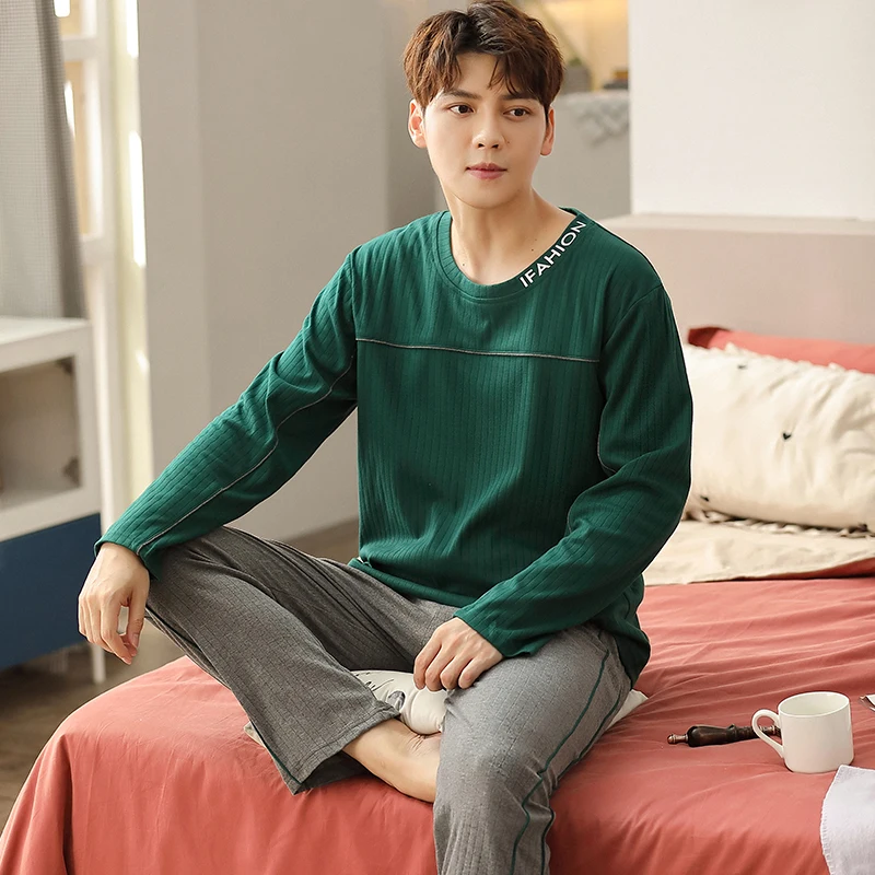 

L-3XL New Men Autumn Pajama Sets Man Plus Size Cotton Pajamas Long Sleeve Sleep Wear Pijamas Pyjama Male Pajama Homewear