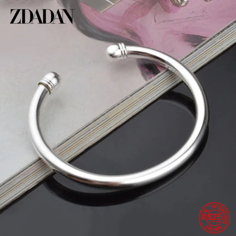 ZDADAN 925 Sterling Silver Simple Double Beads Open Cuff Bracelet&Bangle For Women Wedding Jewelry Party Gifts