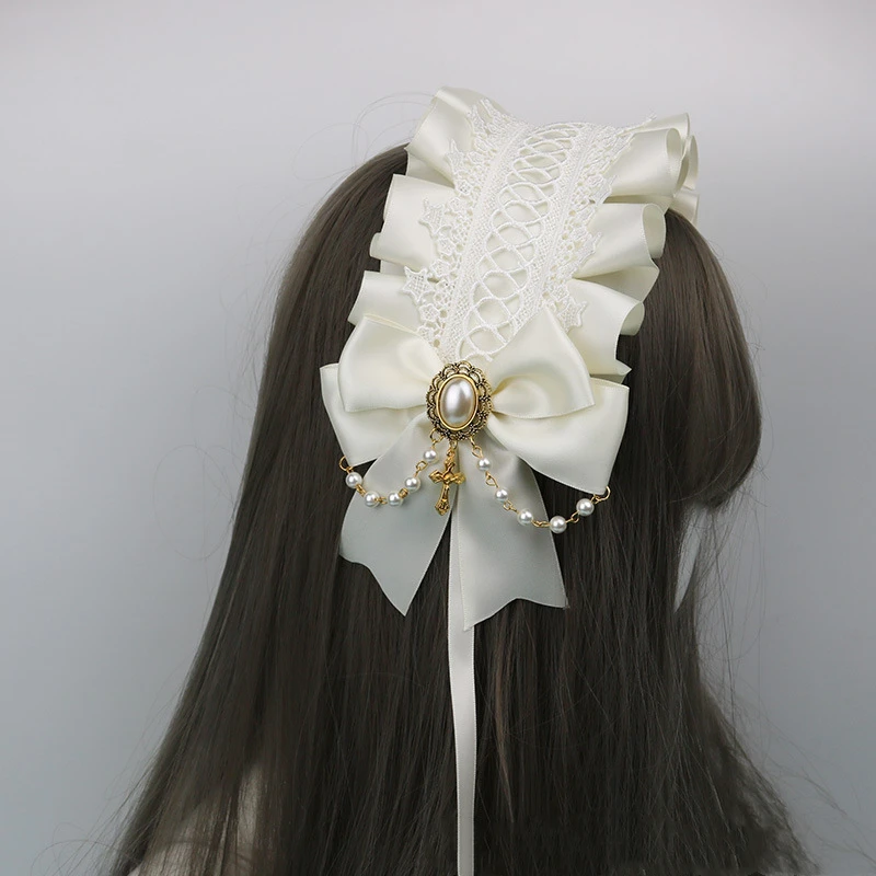 Lolita Headdress Gothic Dark Angel Cross Lace Bow Headband หวานคอสเพลย์หัวห่ออะนิเมะอุปกรณ์เสริมผม