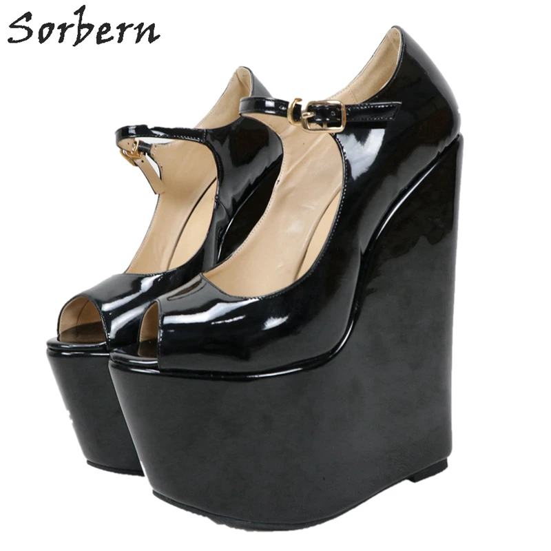 Sorbern Comfortable Red Wedge High Heel Pump Shoes Women Mary Janes Shoes 22Cm Ladies Heels Size Womens Thick Platform Heel