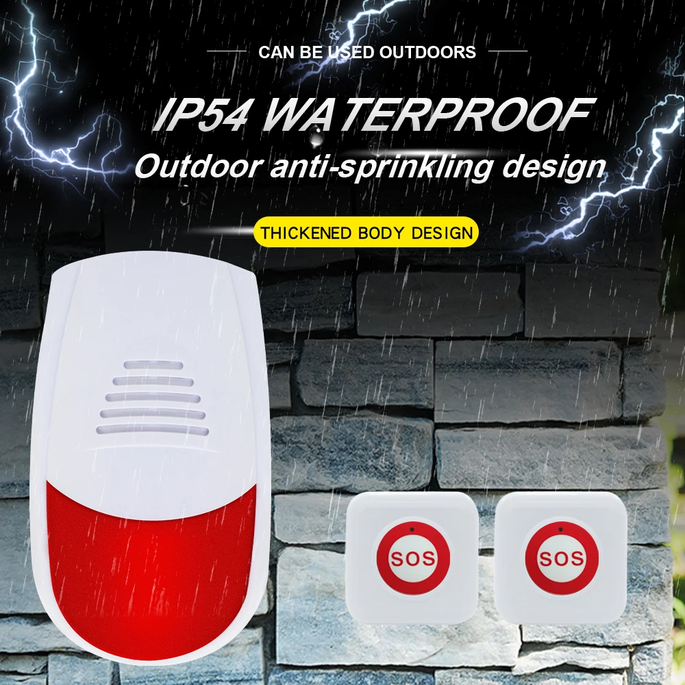 JINGLE BELLS Wireless Emergency Securiy Alarm SOS Waterproof Outdoor 120Db Siren Buzzer for Home, Hotel, School, Bank, Hospital