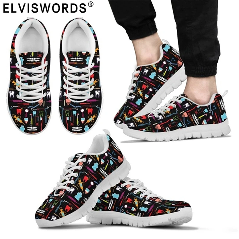 Brand Leisure Dentisit Flat Shoes 3D Equipment Teeth Print Breathable Women's Sneakers Teen Girl Mesh Shoes Dental Nurse Shoes